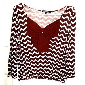 Living Doll Los Angeles M Cranberry Zigzag Stripe 3/4 Sleeve Top Elasticized Hem